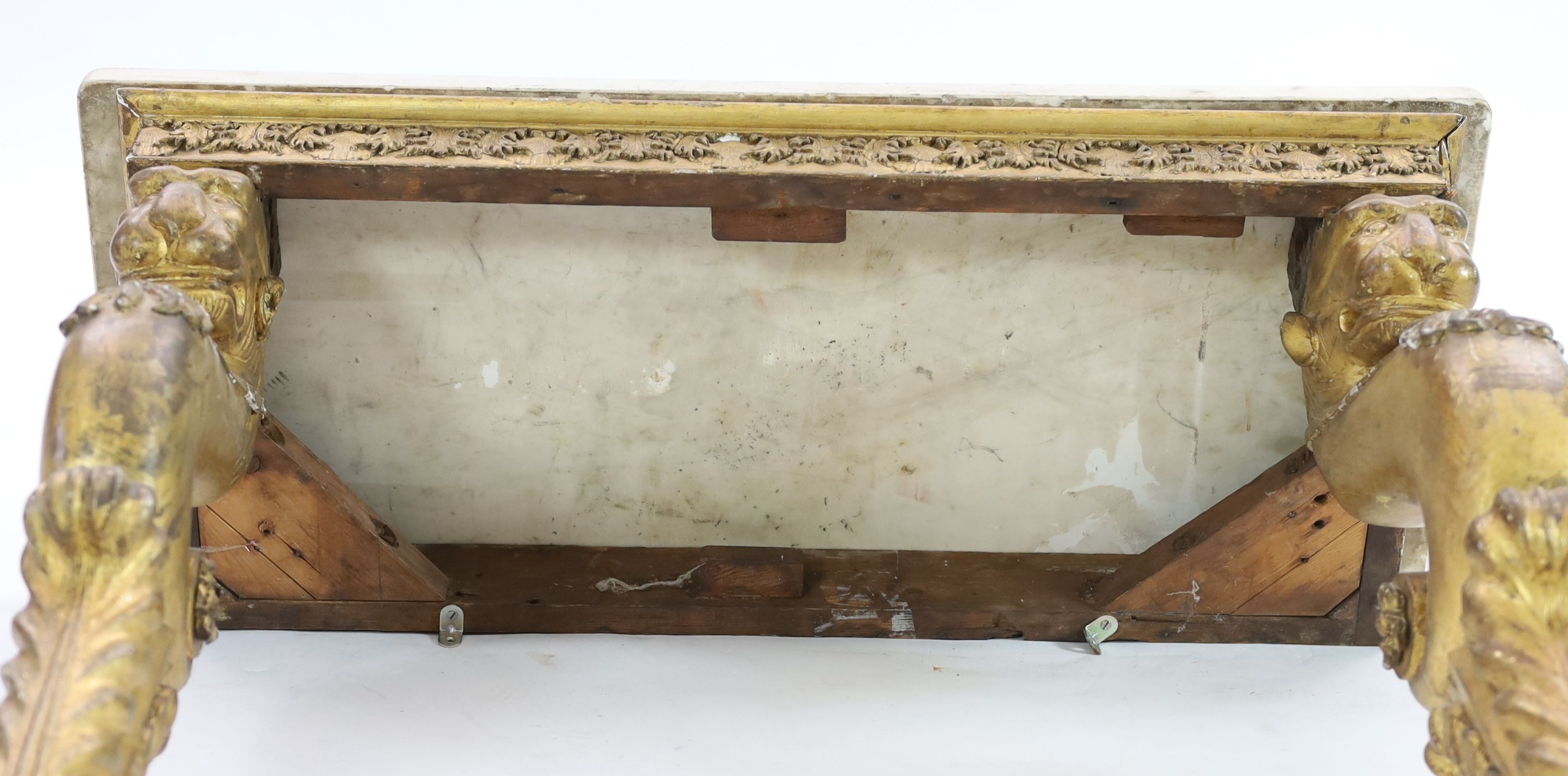 An early 19th century giltwood console table, in the manner of George Bullock, W.87cm D.37cm H.86cm